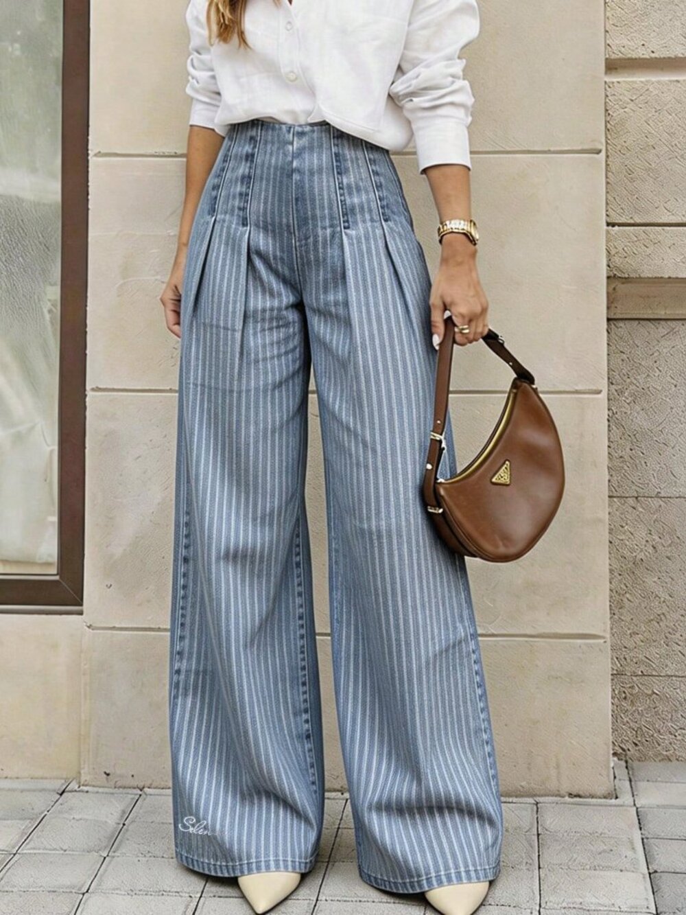 Multicolor Casual Women's Letter Embroidered Loose Fit Denim Pants